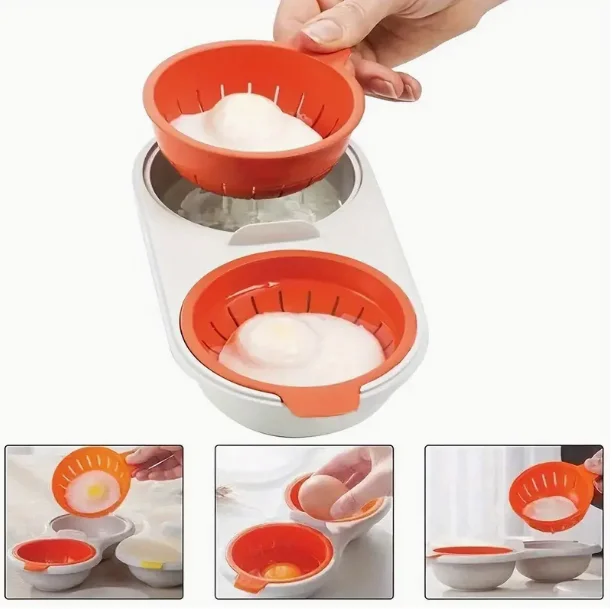 

1PC Microwave Egg Poacher Food Grades Plastic Cookware Double Cup Egg Boiler Kitchen Steamed Set Cooker Egg Tools Cooking Gadget