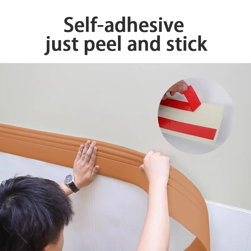 【 5-meter 】 Self adhesive skirting board, four-color, home decoration, thickened anti-collision skirting board waistline