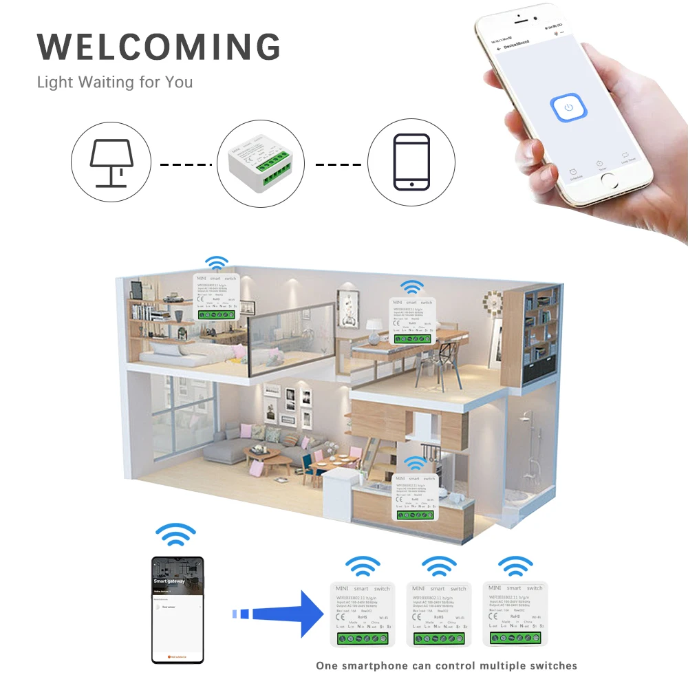 16A eWelink Mini WiFi Smart Switch AC 100-240V Circuit Breaker Smart Home Automation Module Timer DIY Alexa Google Home Alice
