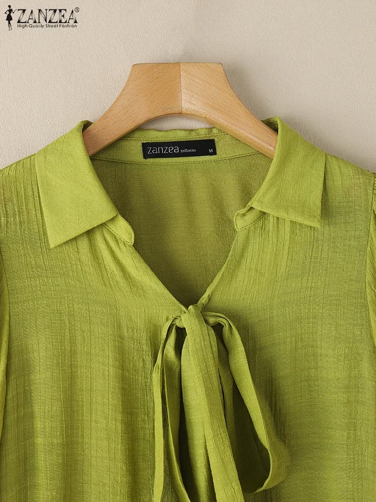 

ZANZEA Turn-Down Collar Womens Blouses Breathable Bow-Tie Elegant 3/4 Sleeve Blusas Mujer Summer Commute Solid Casual Loose Tops