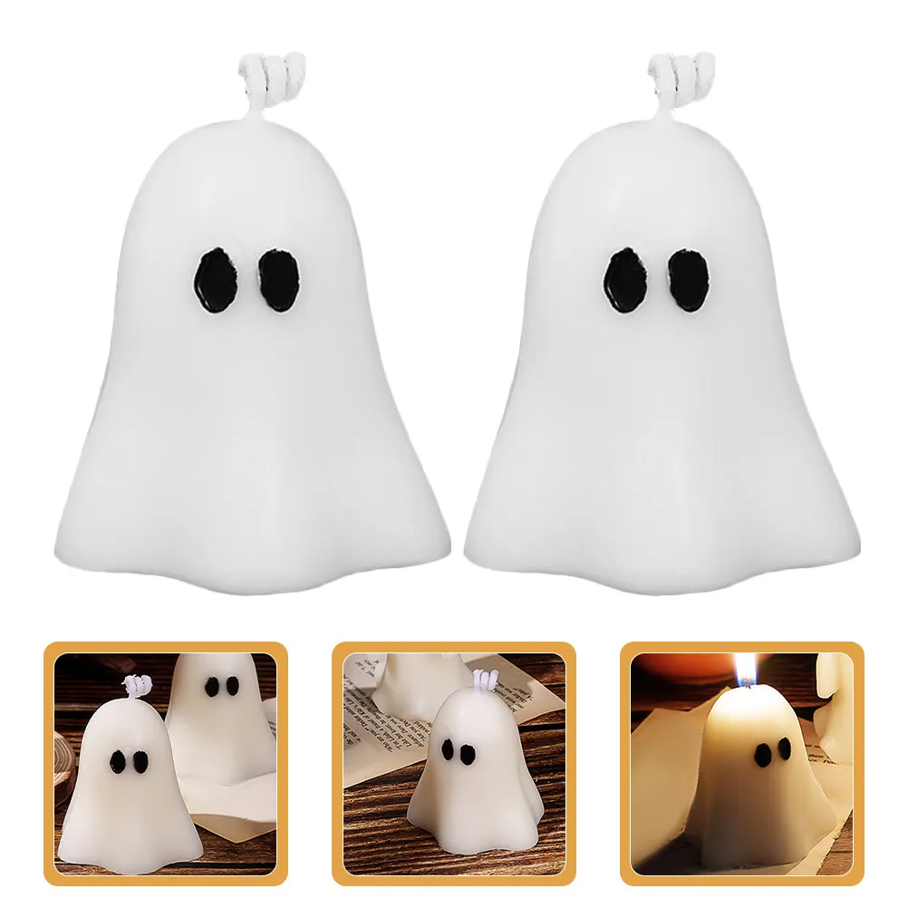 2Pcs Decorative Ghost Shaped Candles Halloween Scented Set Fine Workmanship Warm Romantic Ambience Tabletop Gift