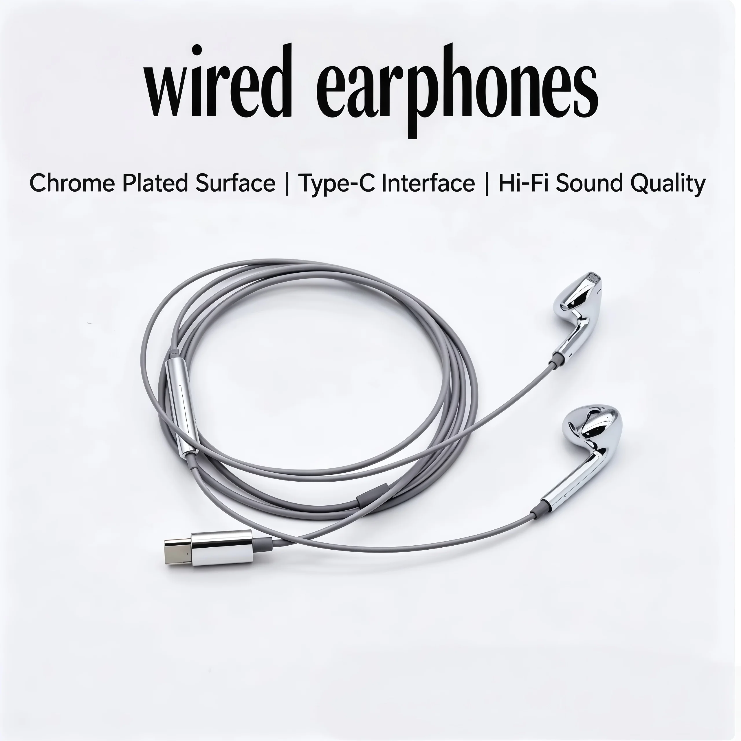Silver Wired Earphones Type-C Lighting 3.5mm Wire Call In-ear IPhone Android Universal Headphones Electroplated Y2K Style