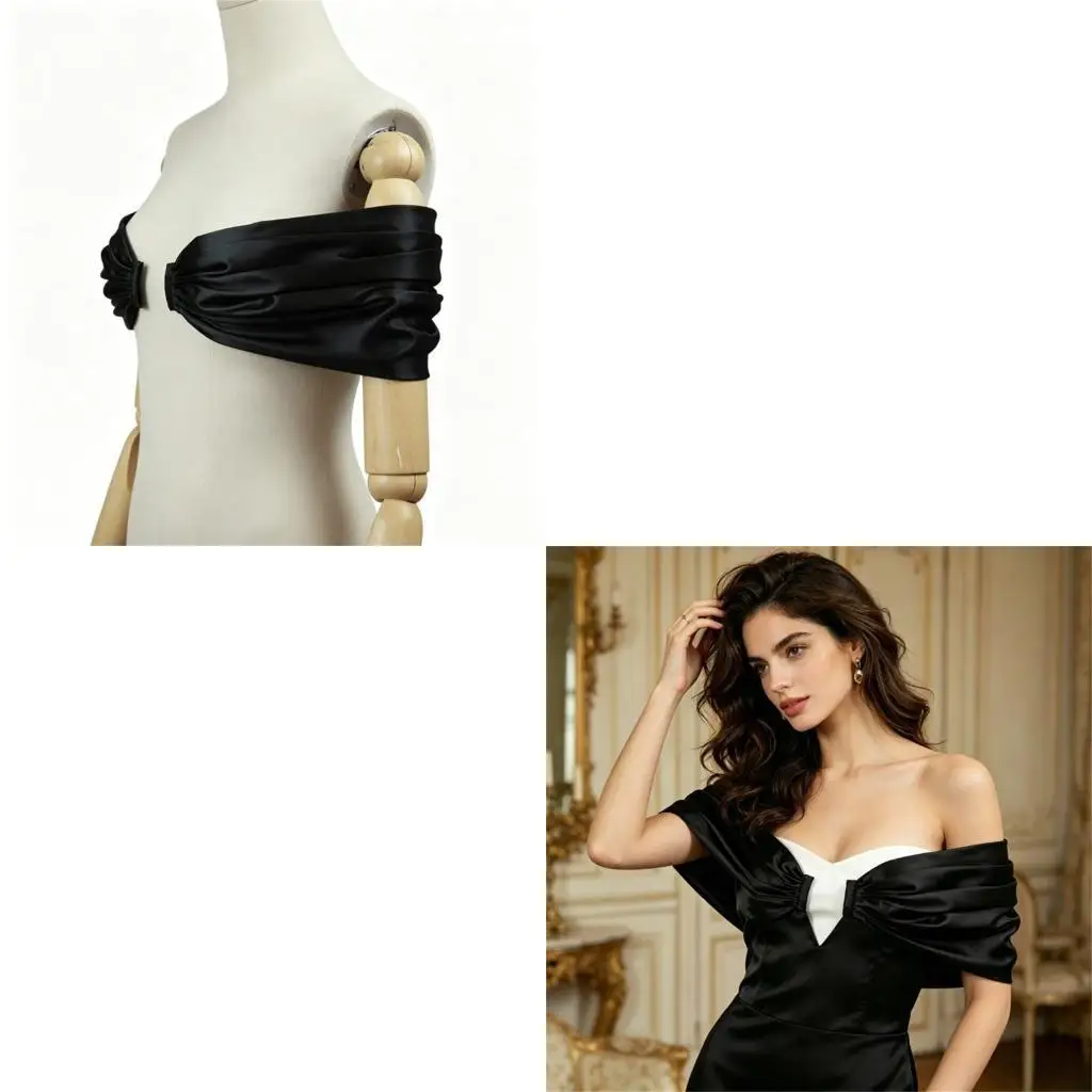 39BD Formal Shoulder Wrap with Ruched Center Detail and Smooth Drape for Dress Layering, Portrait Styling, and Evening Wear