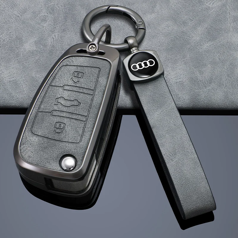 Zinc Alloy Car Key Cover Protection Case For Audi A1 A3 A4 8P 8L 8V S3 RS3 Q3 Q7 C5 C6 S3 TT Auto Key Protect Holder Shell Ring