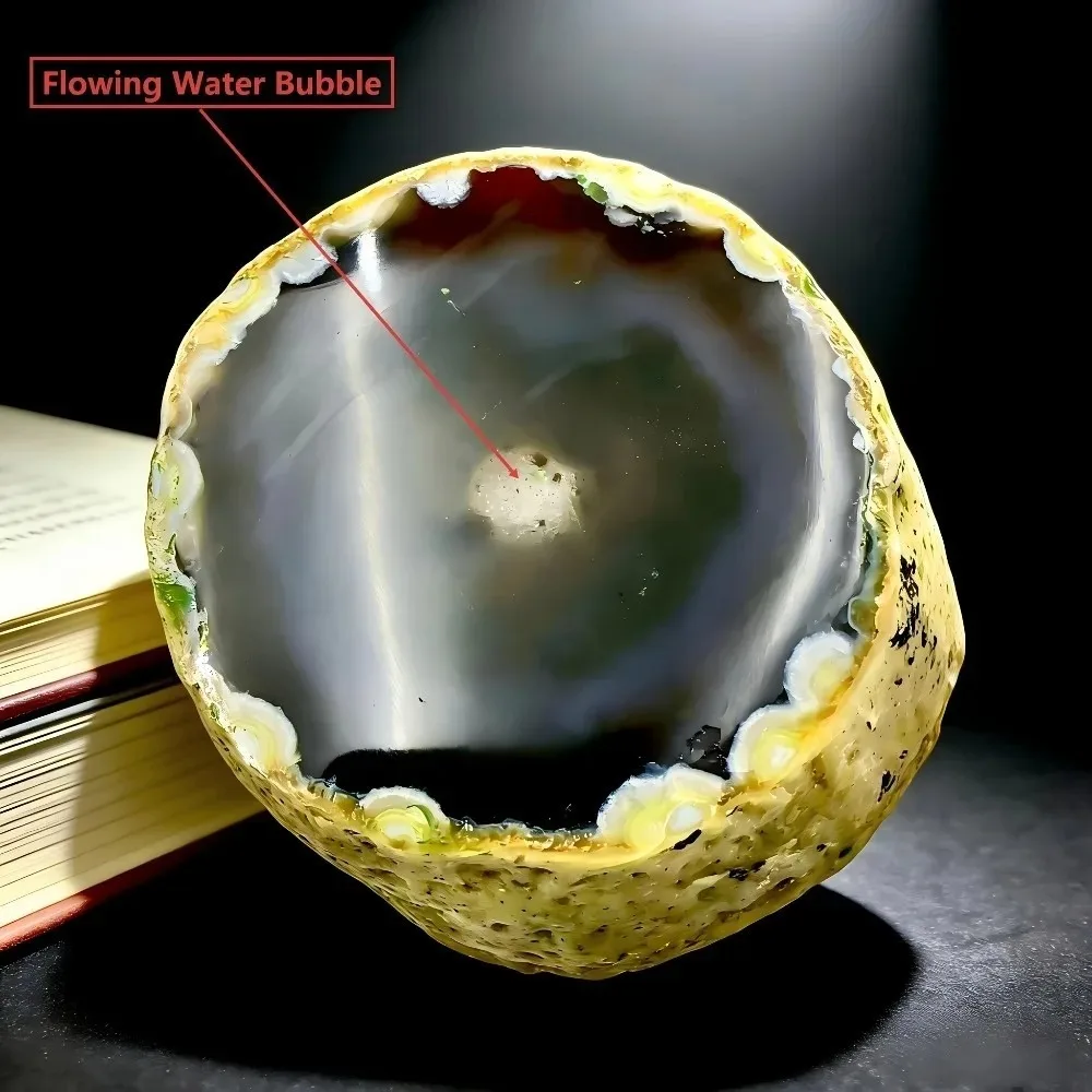 Natural Agate Enhydro Freeform Crystal with Trapped Water & Bubble Inside, Quartz Stone Specimen - Unique Holiday