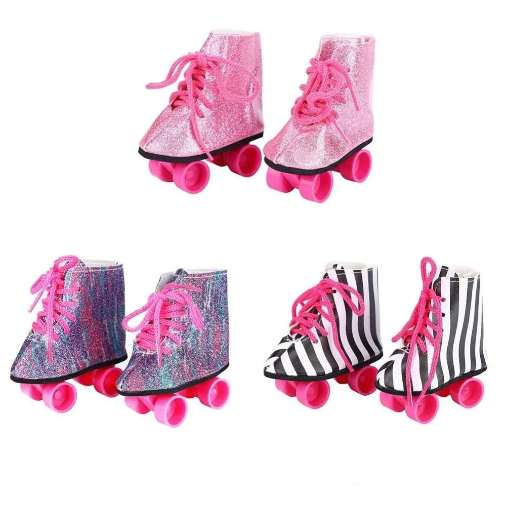 1 Pair Glitter Doll Roller Skates Pink Mini BJD Doll Roller Skates Cute Fashionable Doll RIce Boots for 18inch American Dolls