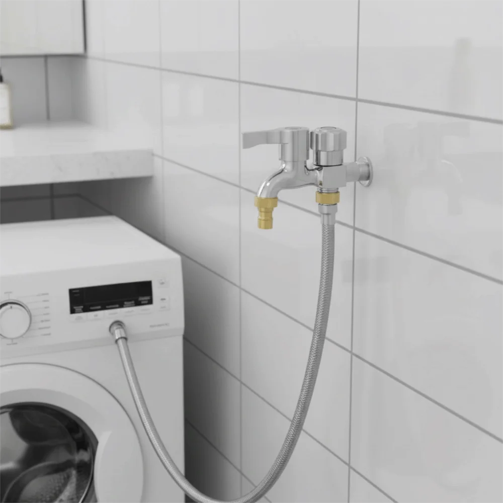 

Copper Core Washing Machine Faucet Stainless Steel Single-coupled Water Splitter Faucet Thickened Double Outlet Faucet