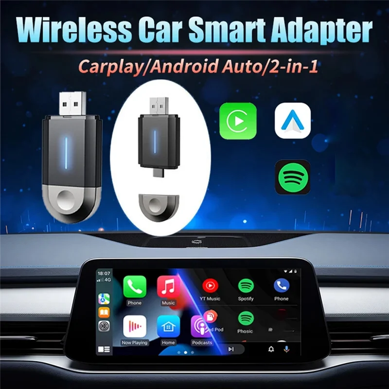 

New Mini Wireless Carplay Android Auto Wireless Adapter Smart 2In1 Box For Hyundai Benz Ford Lincoln Volvo Auto