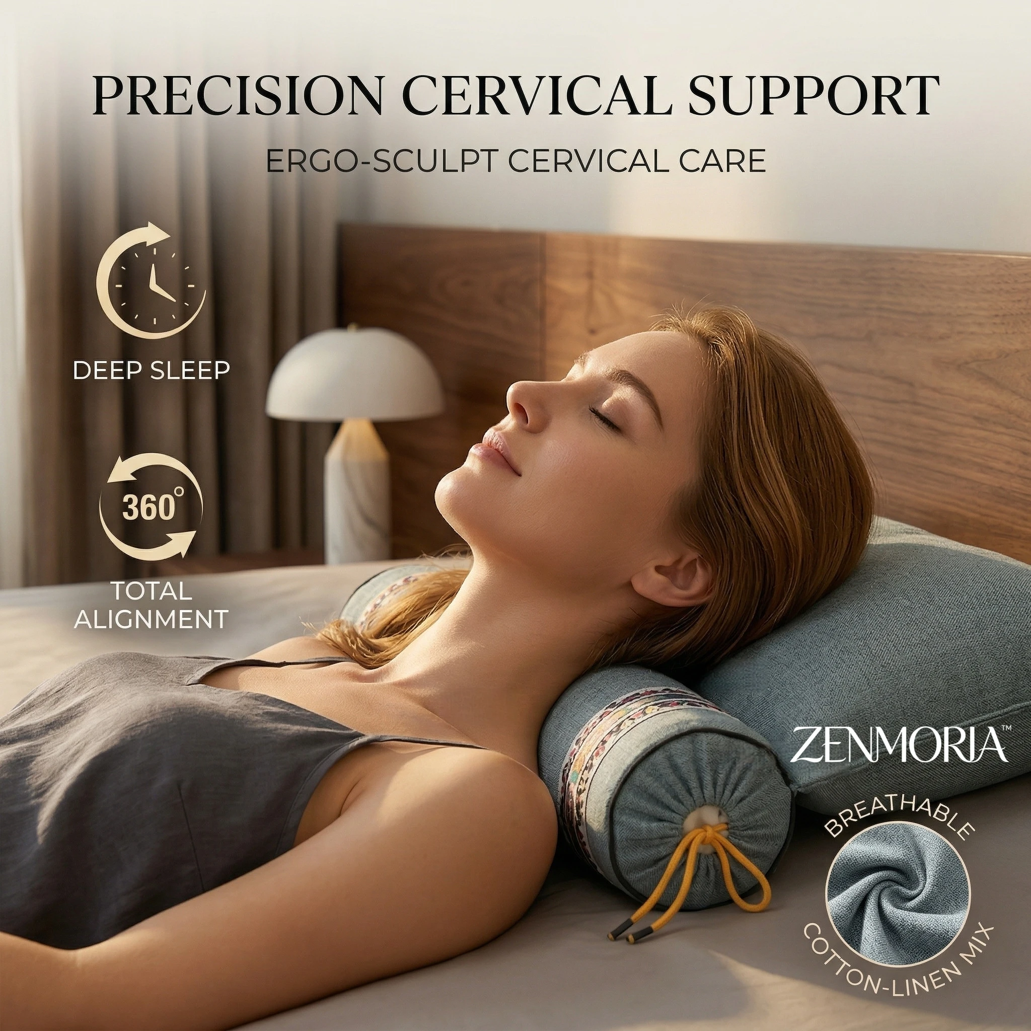 Travesseiro cervical de casco de trigo sarraceno, travesseiro de apoio de pescoço ergonômico bordado com rolo redondo removível