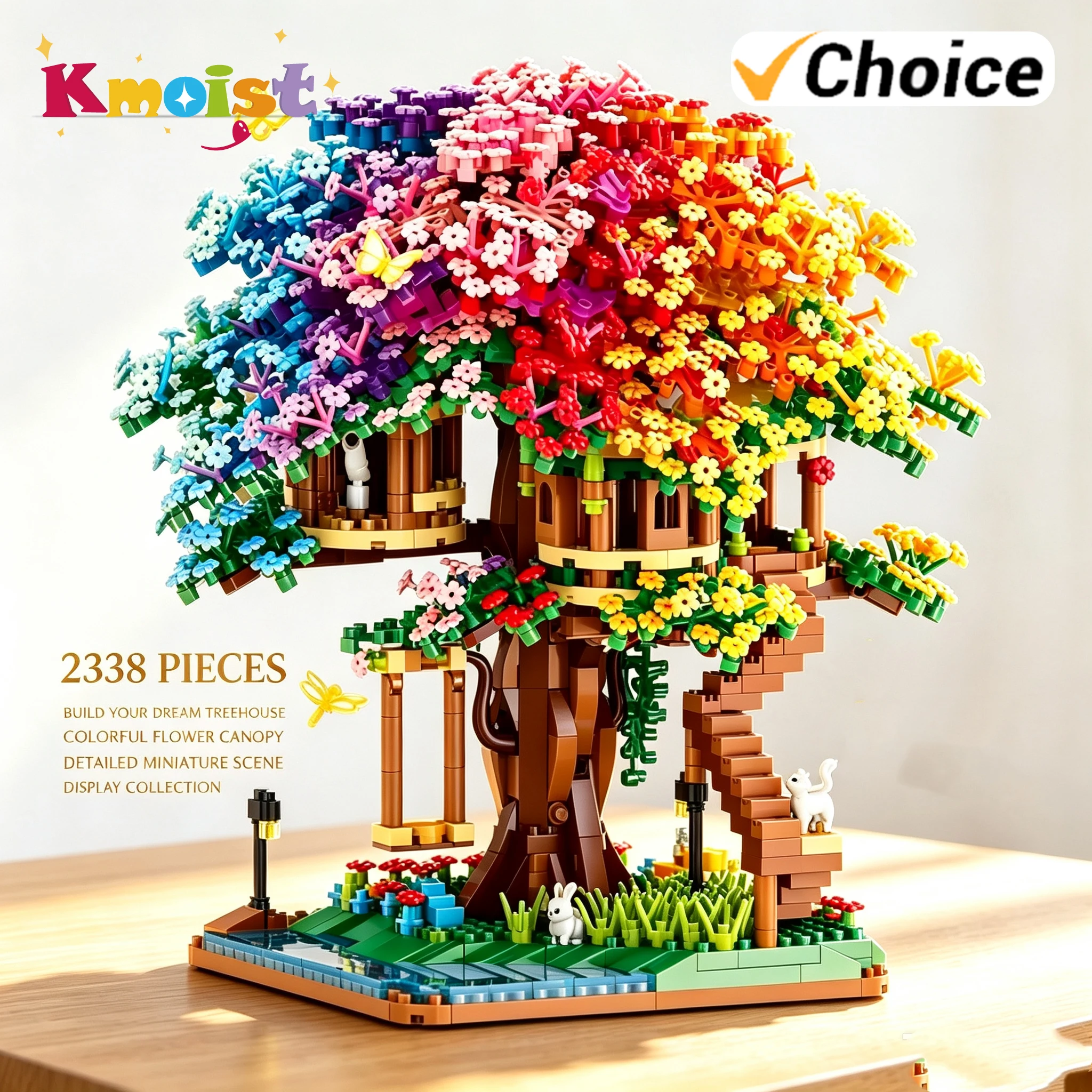 Colorful Flowers Bricks Block Tree House Assembled Building Blocks Toy Model Ornament Toys Gifts for Anniversary Home Decoration