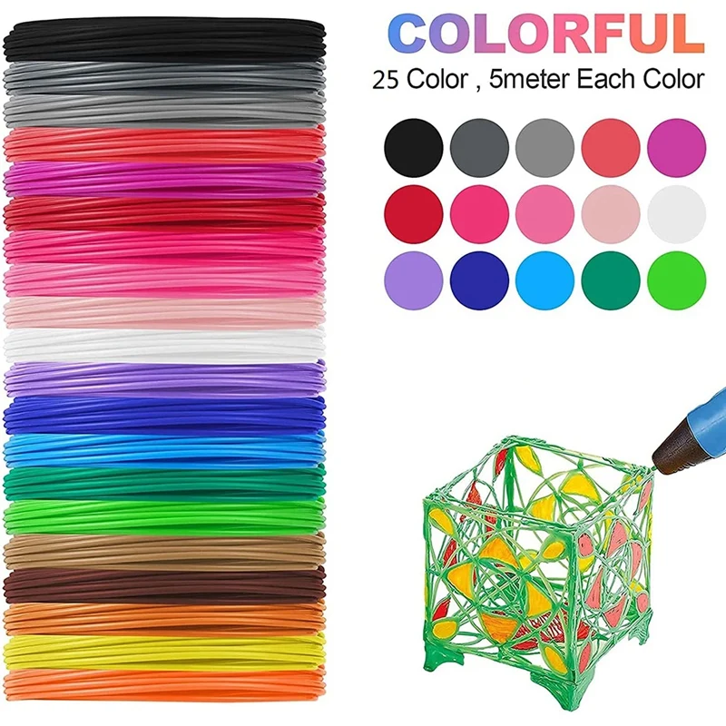 Promotion! 25 Colors 3D Pen PLA Filament Refills, 1.75Mm Premium Filament For 3D Printer/3D Pen, Each Color 16 Ft