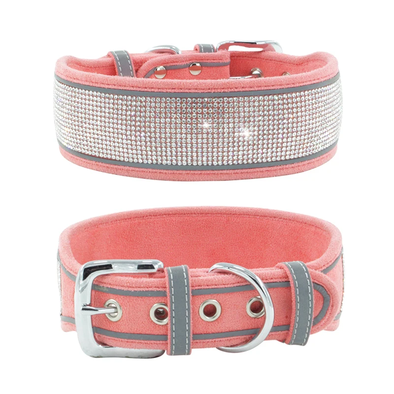 CL202DSuede Leather Shining Durable Rhinestone Decoration Comfortable No Pull Outdoor All Size Pet Dog Collar