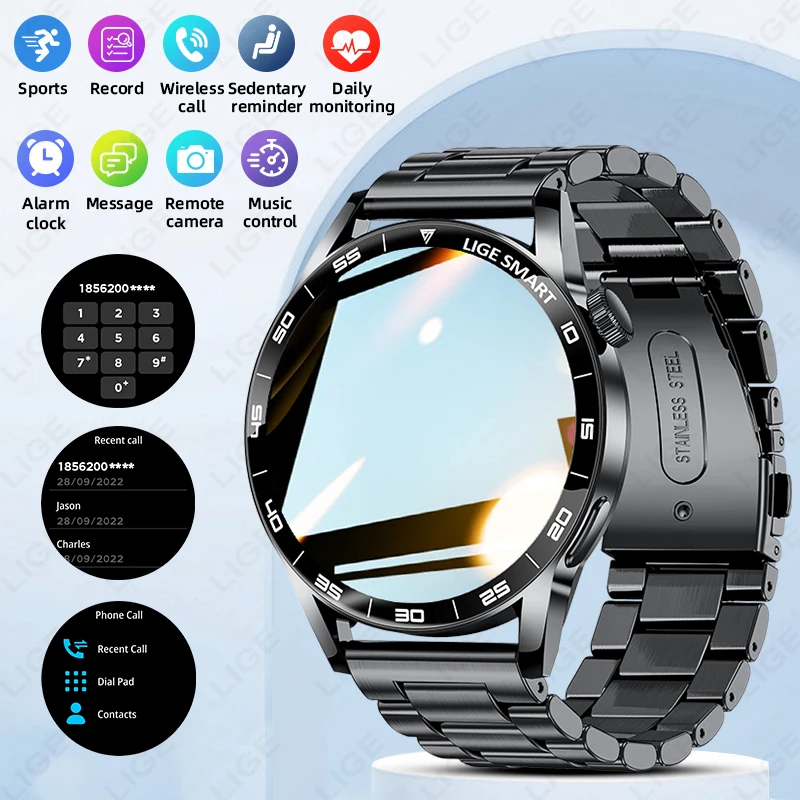 

Смарт-часы LIGE для мужчин 2026: Мониторинг сердечного ритма и уровня кислорода в крови, HD-экран 1.38'', Bluetooth-звонки, водонепроницаемые, деловые смарт-часы