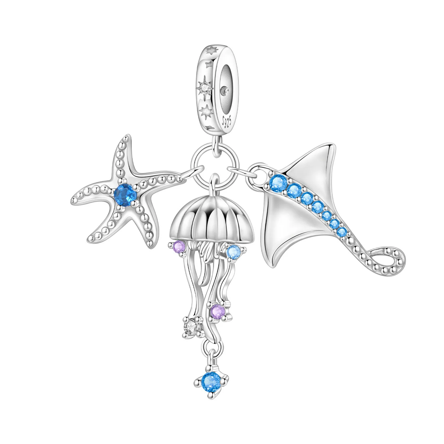 

PANPOKI 925 Sterling Silver Sea Star Jellyfish Devil Fish Pendant Beads Original Pendants Bracelet Charm Jewelry Party DIY Gift