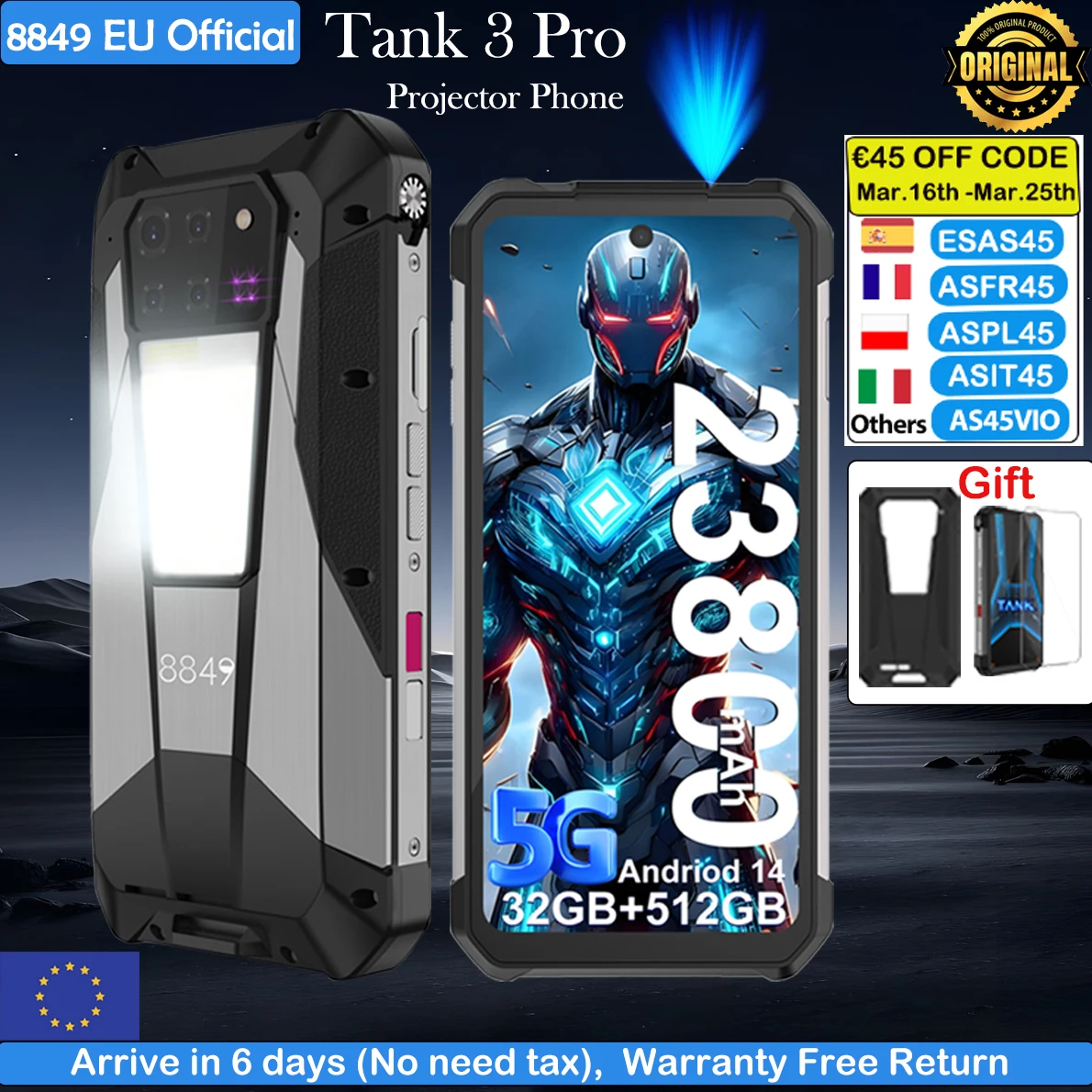 8849 Tank 3 Pro Unihertz Smartphone robuste avec projecteur 100 Lumens 5G 32/36GB 512GB 23800mAh téléphones portables dimension 8200 CPU