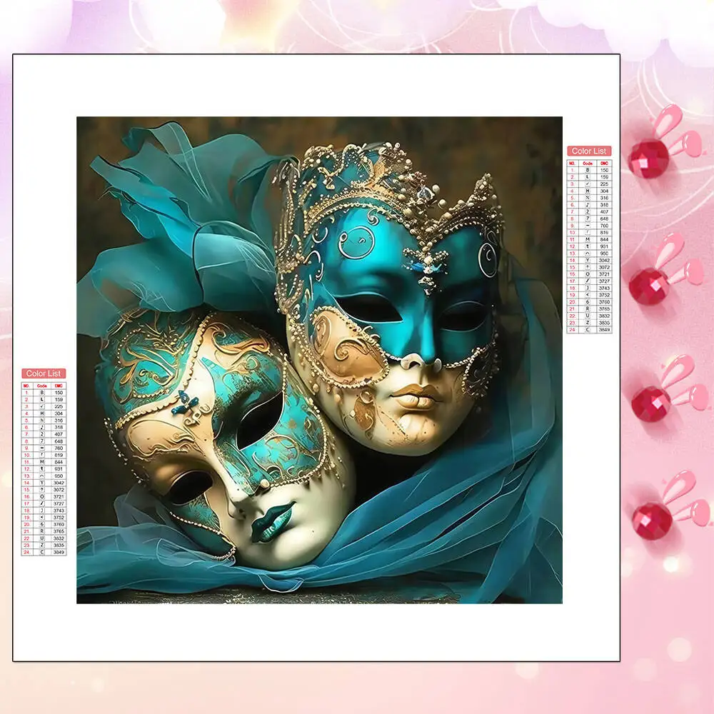 

HUACAN 5D DIY Diamond Mosaic Kit Women Portrait Mask Full Round Diamond Painting Home Living Room Art Craft