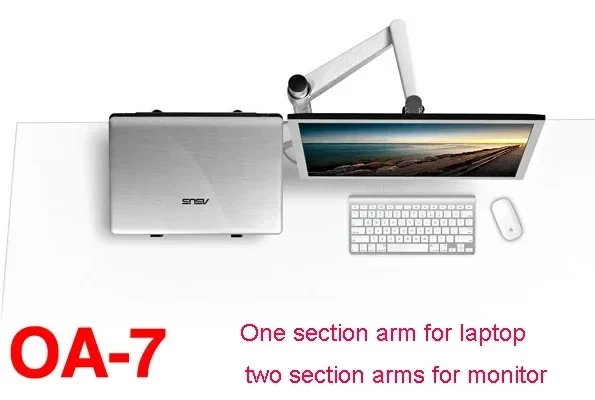 OA-7 Multimedia Full Motion Desktop Dual Arm LCD Monitor Holder+ Single Arm Laptop Holder Stand Bracket