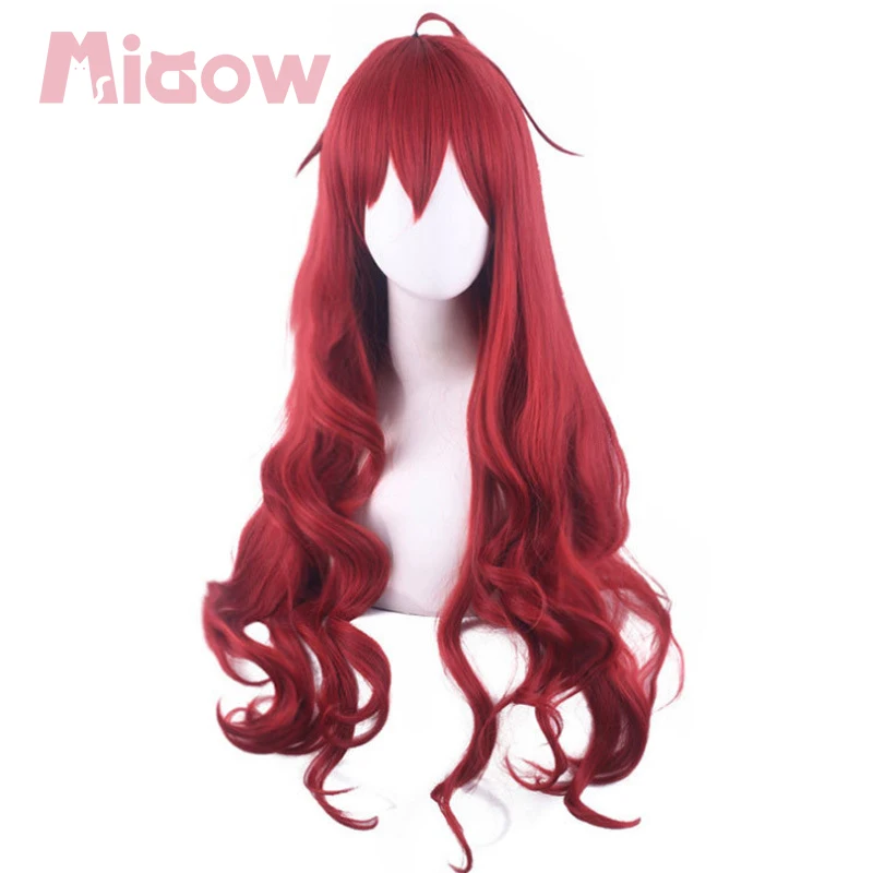 Anime'Mushoku Tensei: Jobless Reincarnation'Eris Cosplay Wig, Wine Red Long Curly Wig with Ahoge for Halloween Cosplay Party