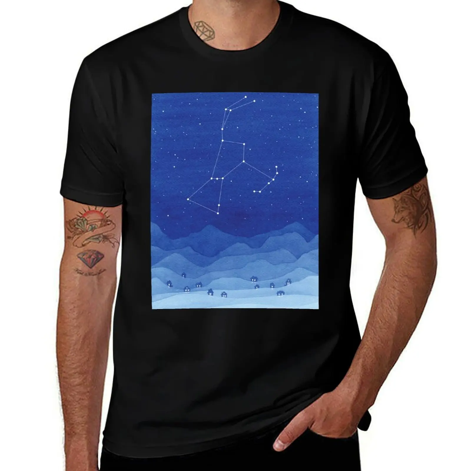 Orion Constellation, Mountains T-Shirt Stylish Graphic Short Sleeve Top