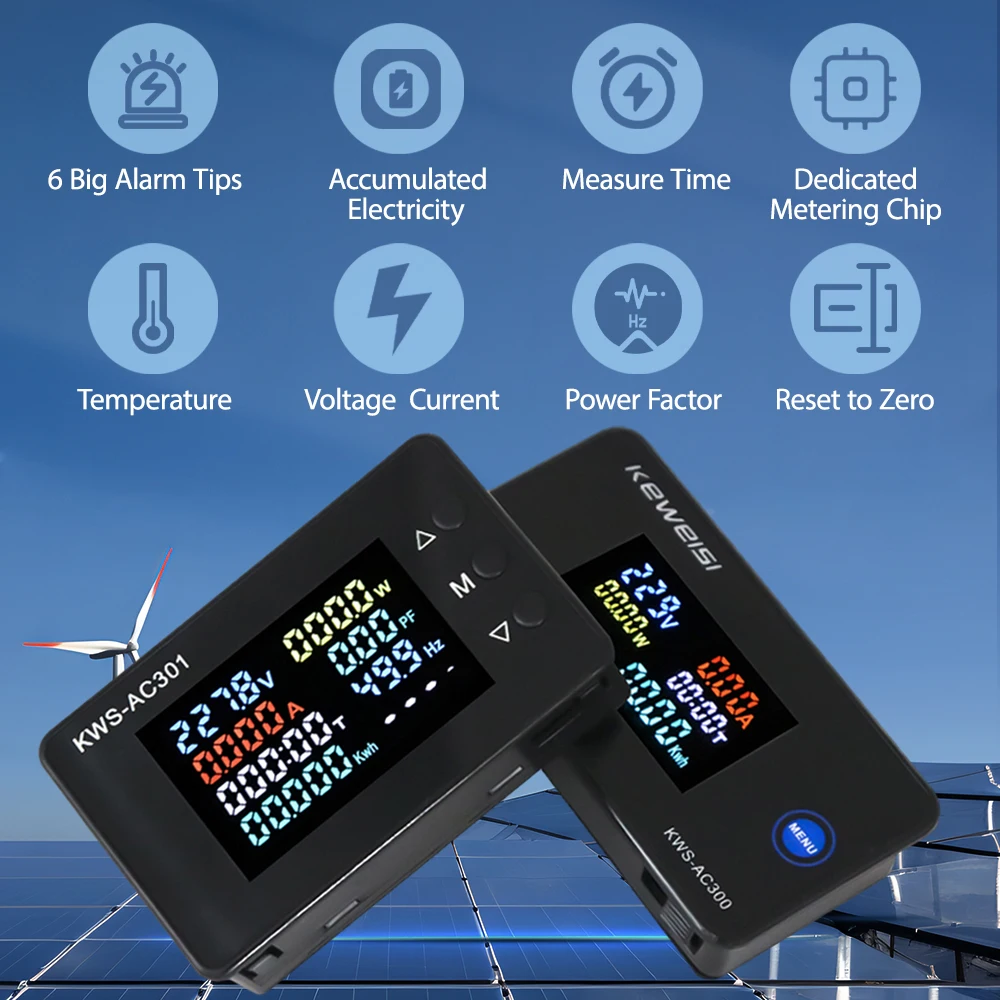 Imagem -05 - Digital Power Energia Voltímetro Amperímetro Voltagem Wattmeter Kwh Temperatura Medidor de Eletricidade ac Kws-ac301 Kws-ac300 50300 100a