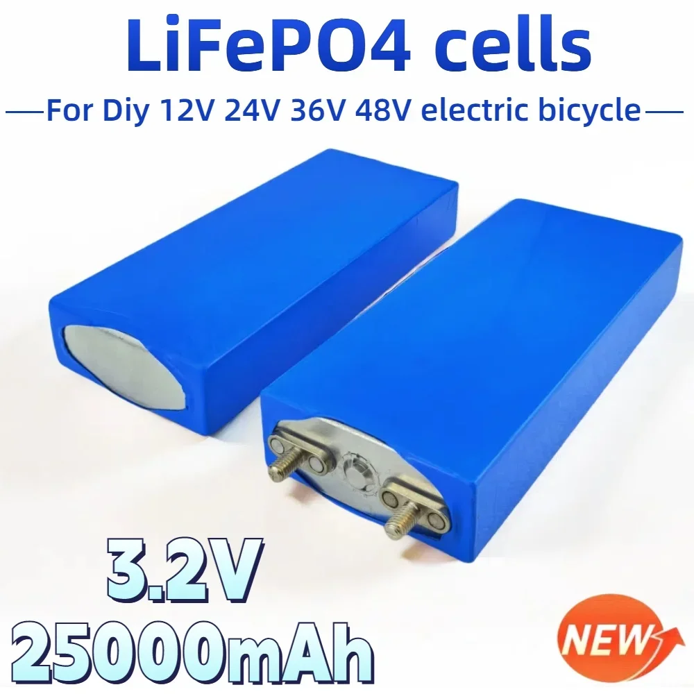 

LiFePO4 3.2V 25Ah Battery Cell Lithium Iron Phosphate Deep Cycles for DIY 12V 24V 36V 48V Solar Energy Outdoors Power, EV Boats