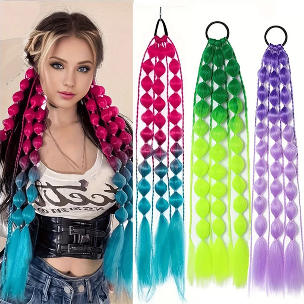 1pc Lantern Bubble Ponytail Extension 20 Inches Ombre Bubble Ponytail Twisted Braid With Elastic Band For Women