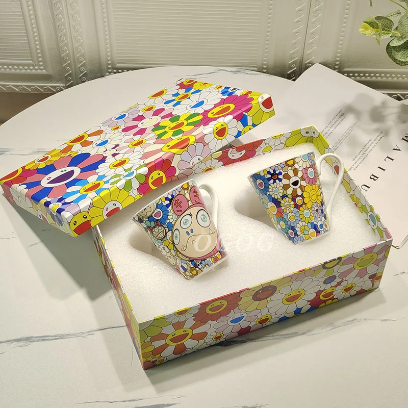 

Bone China Sunflower Mugs Stylish Cartoon Couple Cups High - Value Gift Box Set