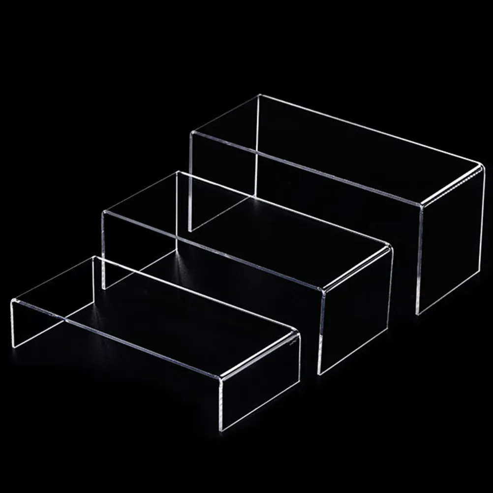 

3Pcs Clear Acrylic Shoe Display Shelves Sturdy Transparent Risers for Makeup Organization Lipsticks Foundations Bronzers Blushes