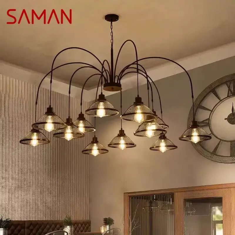 SAMAN Industrial Wind Pendent Lamp American Retro Living Room Restaurant Loft Clothing Store Cafe Bar Box Homestay Chandelier