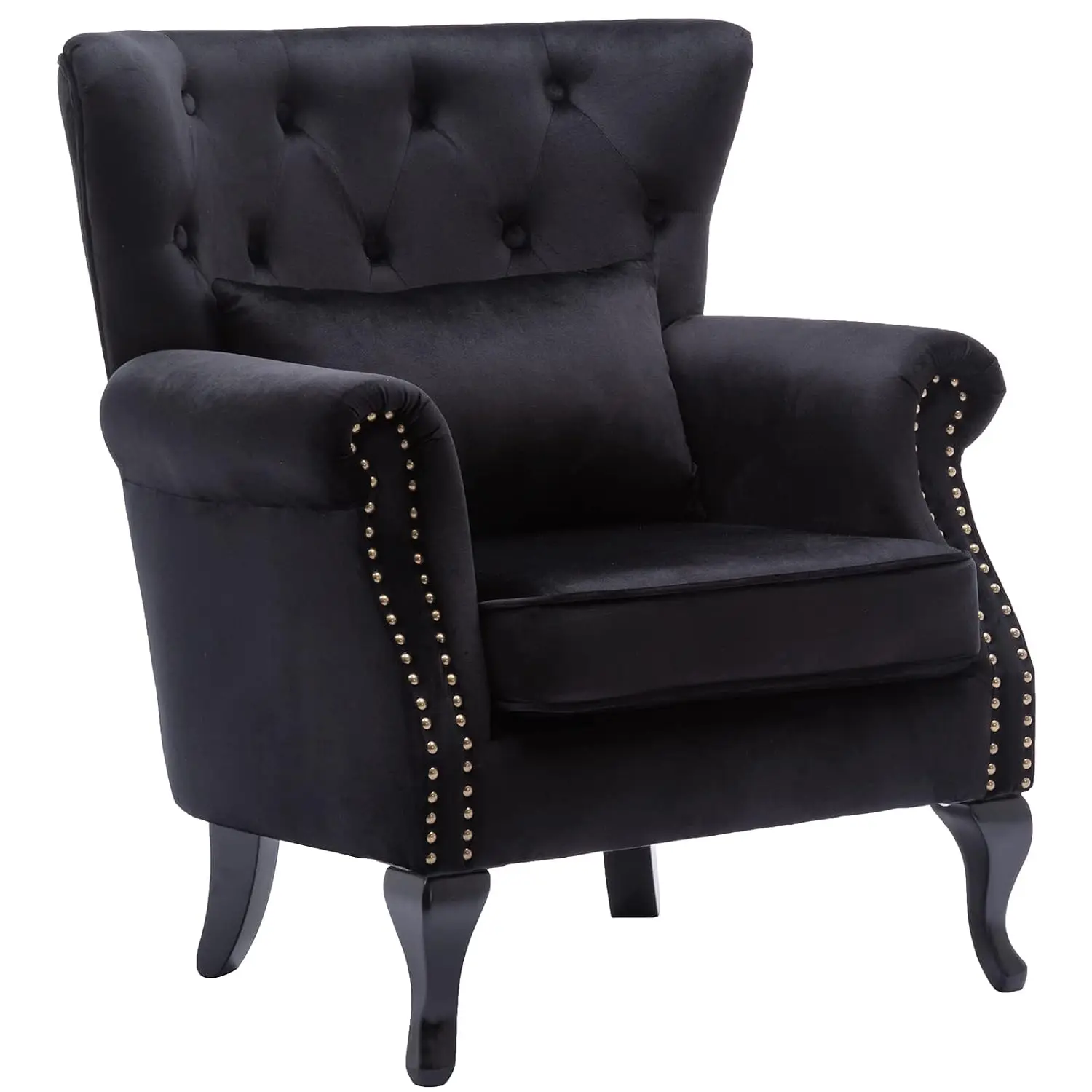 Velvet Accent Chair Set of 2 w/Tufted Back & Wood Legs, Upholstered Lounge Sofa for Living Room Bedroom, Black, Customized