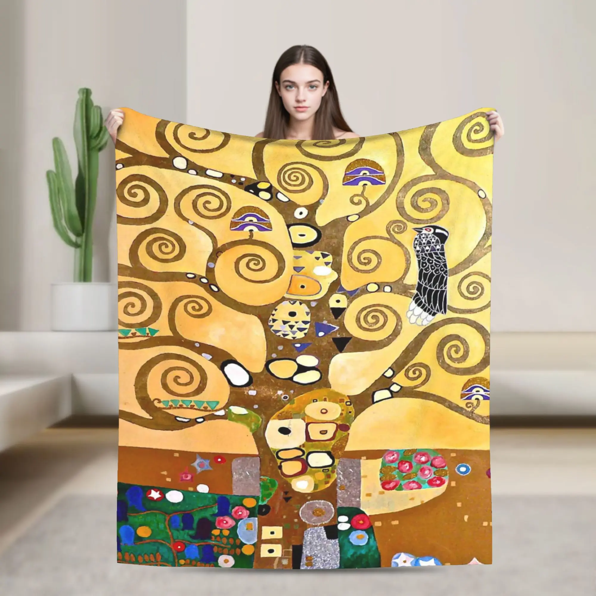 Gustav Klimt Blankets Tree of Life Stoclet Frieze Flannel Funny Breathable Throw Blanket for Home Restaurant Textile Decor