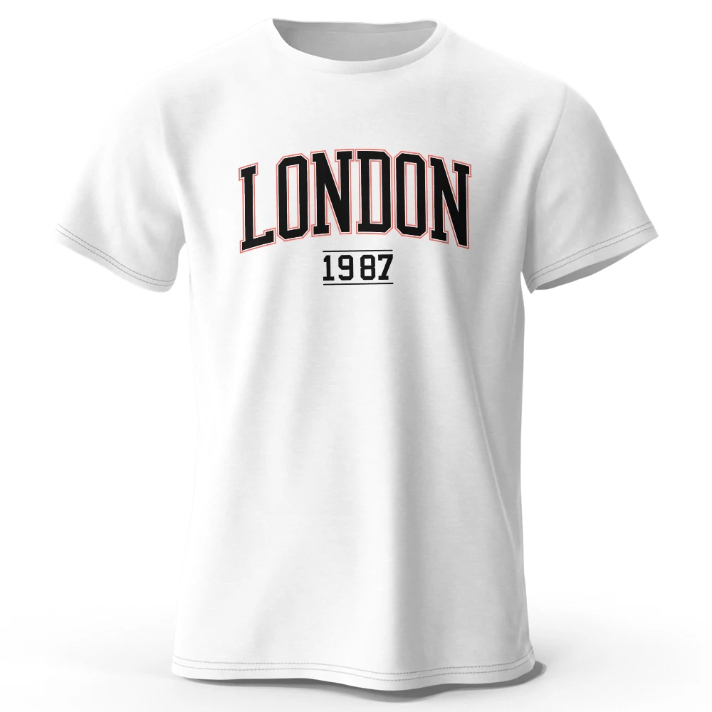 Men's London 1987 Vintage T-shirt Sport  Cotton Print Oversized Tees for Men Women Sportswear Tops