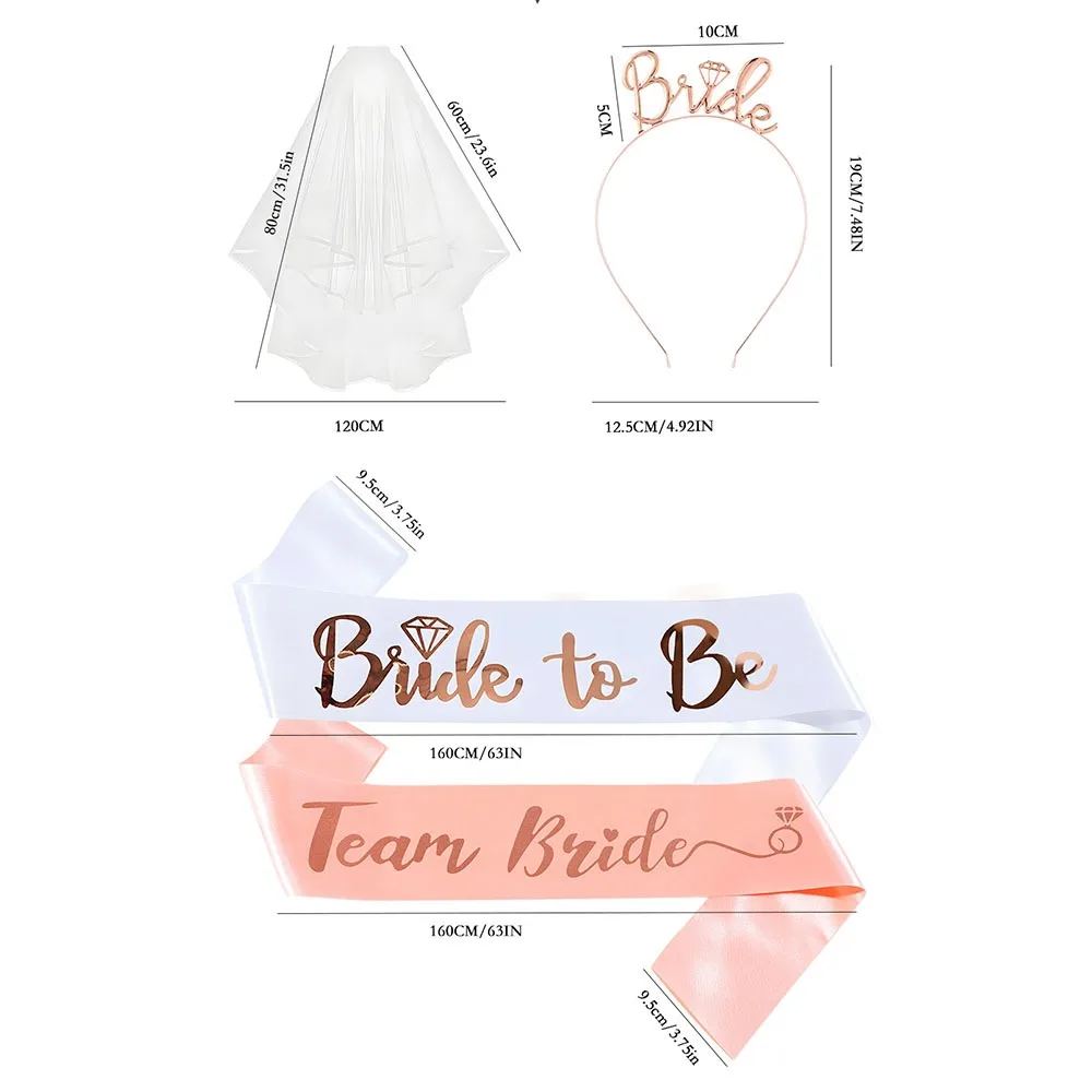 Set 13pcs Bachelorette Party Supplies Bride To Be and Team Bride Satin Sash Headband Veil for Bridal Shower Wedding Decorations - view 2
