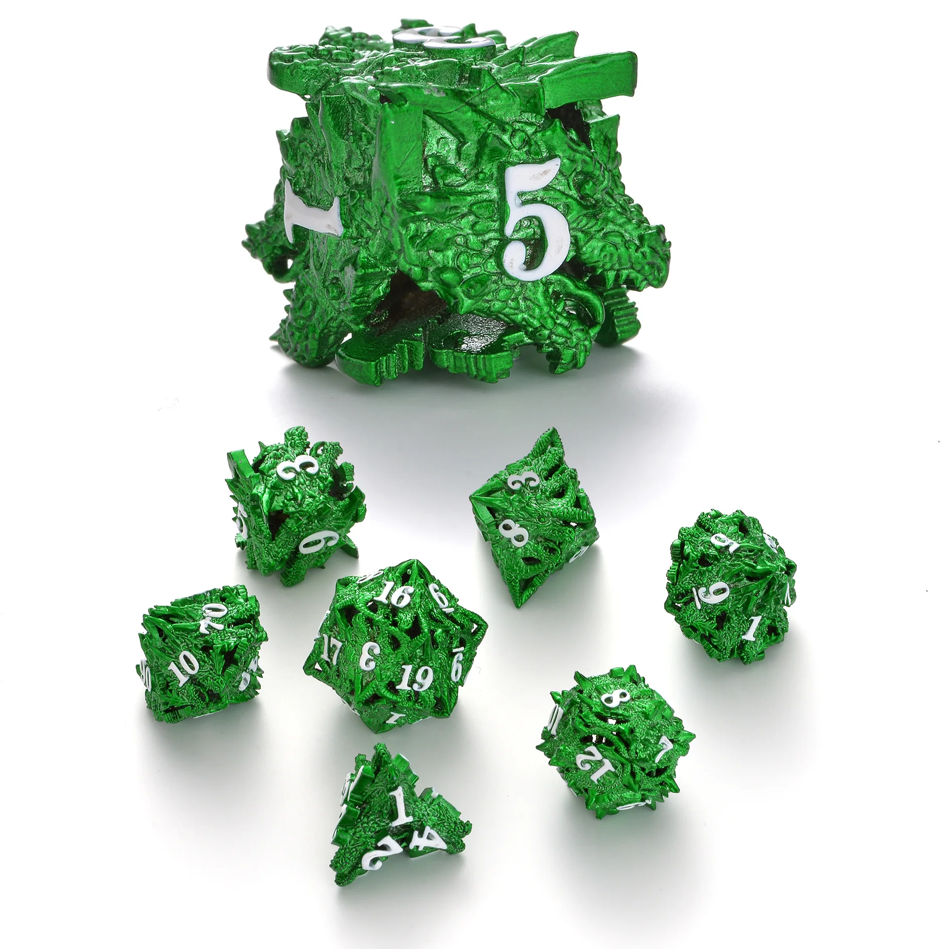 

Red Dragon Head dice Metal hollow dice DND Metal dice for Dungeon and Dragon TRPG board game Dragon Head RPG Polyhedral Dice