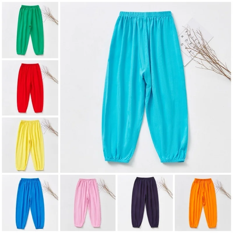 Pantalons longs pour enfants 90-150cm, pantalons lanterne de couleur unie pour garçons et filles, pantalons décontractés pour enfants pour le printemps et l'été
