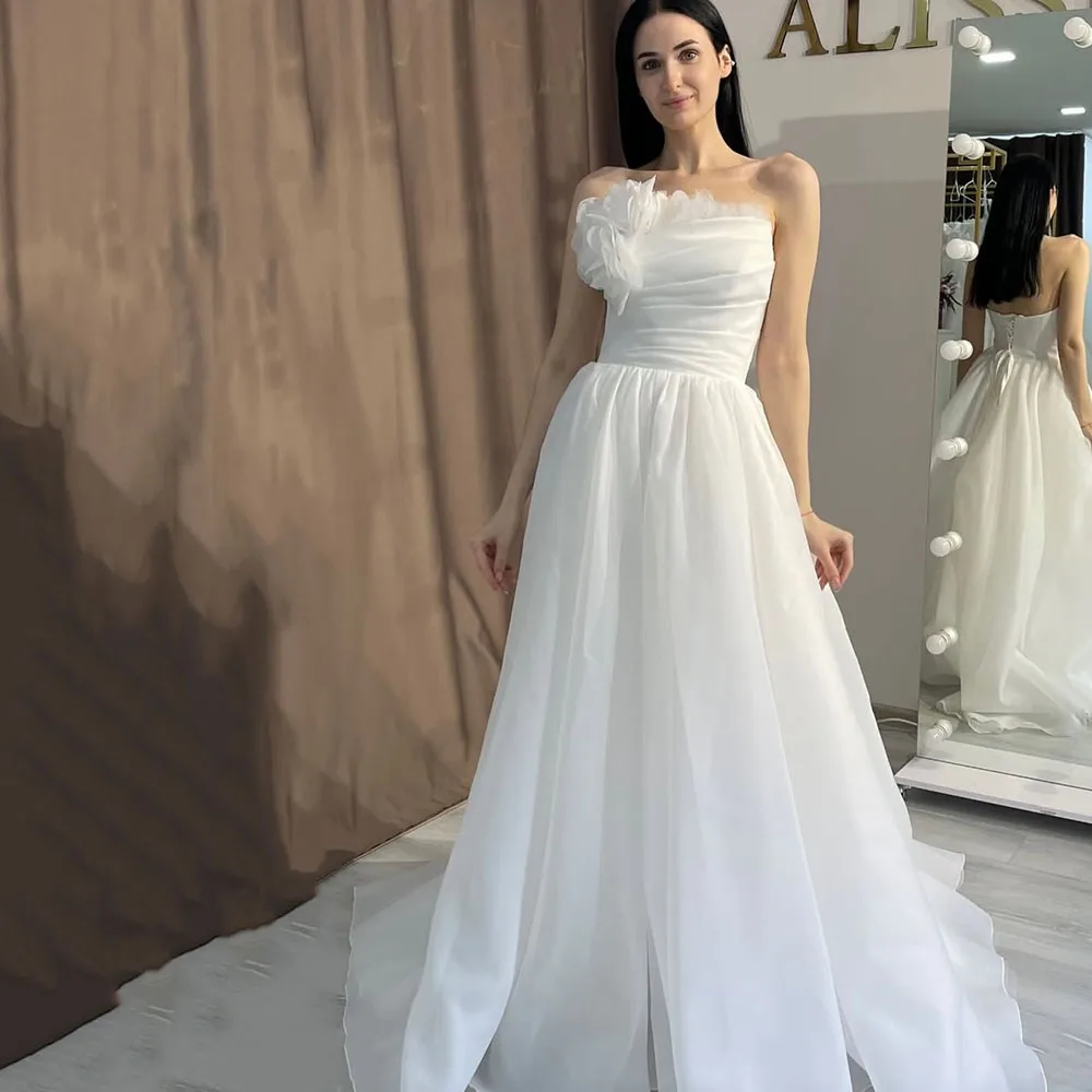 

Elegant Women Wedding Gown Women Customized Strapless Princess Bridal Dress A-line 3D Flower Brides Dress for Bride 2025