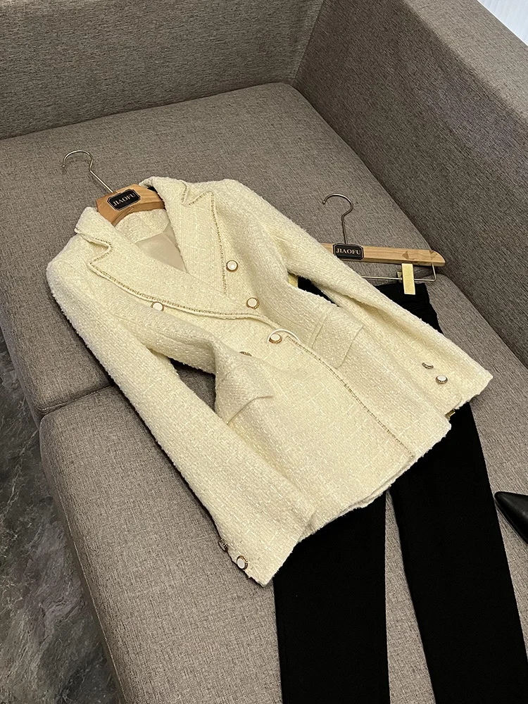 

Platinum Design Heavyweight Tweed Elegance Single-Button Long Sve Women's Suit Jaet Commute Sle Pure Color Chinese Pro...