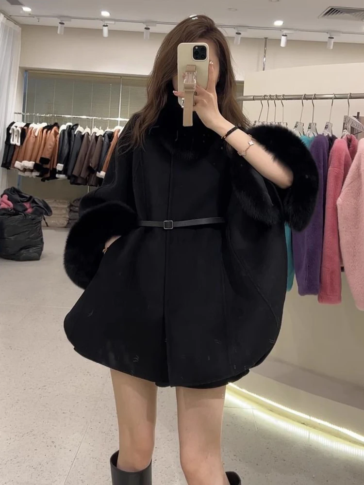 Autumn Winter Office Lady Elegant Women Winter Coats Batwing Sleeve Jacket Lady Warm Korean With Belt Women Party Coats