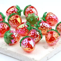 1.7x2.2cm 8pcs Cartoon Red Jelly Color Strawberry Shape Acrylic Beads For DIY Keychain Bracelet Key Chain Beaded Pen Accessories