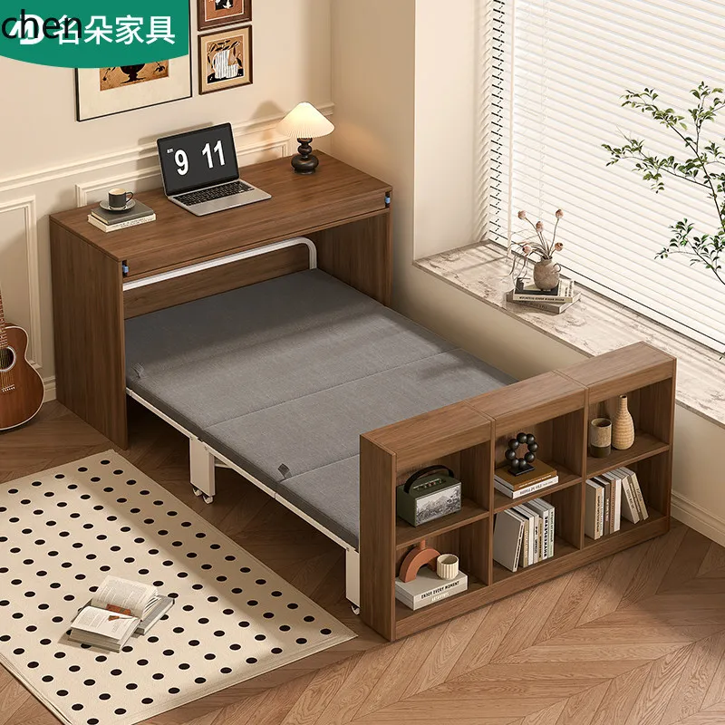 CZ Solid Wood Folding Bed for Lunch Break, Single Person, Small Apartment Mid-Century Style,  Invisible Bed with Integrated Desk