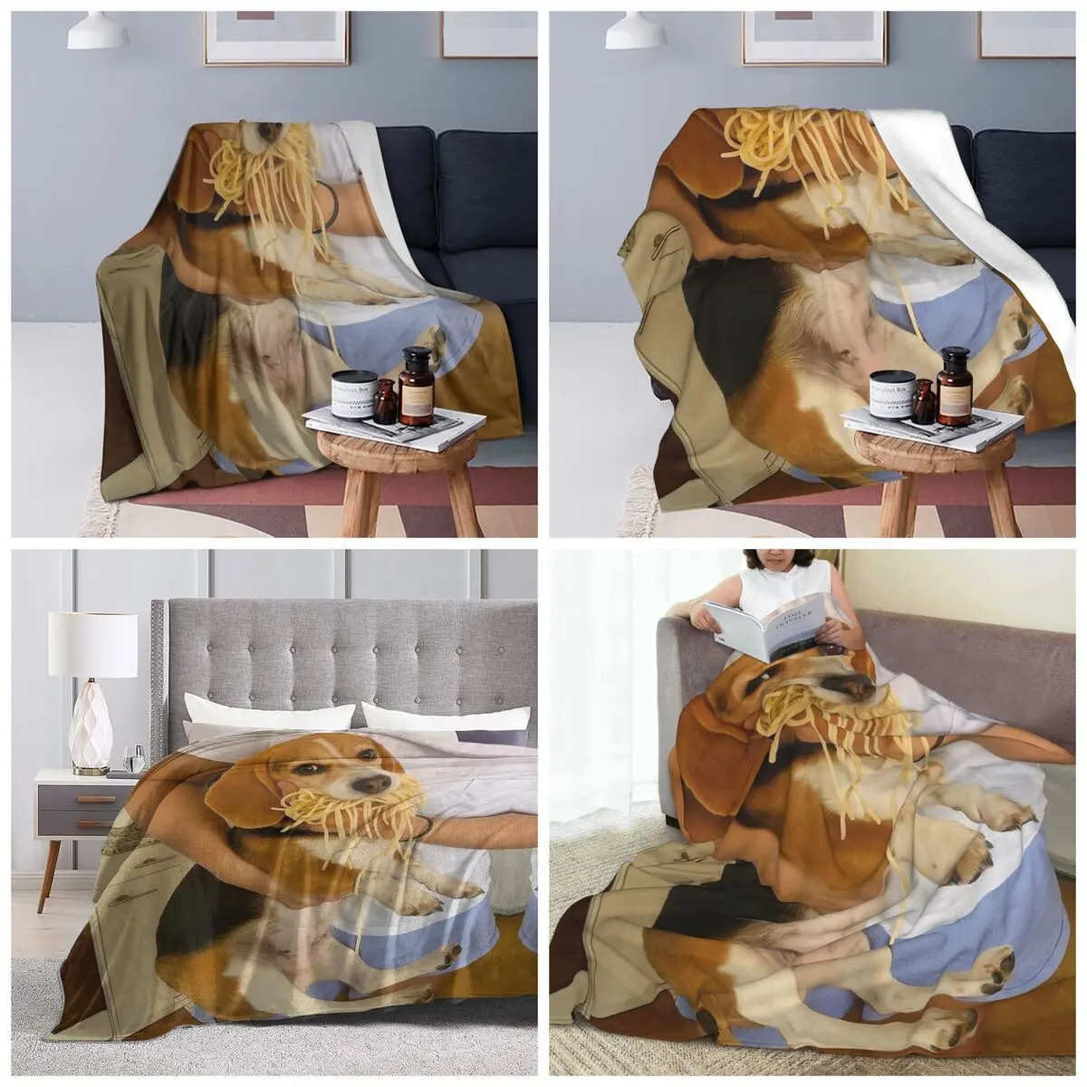 Funny Beagle Dog Design Blankets Soft Warm Flannel Throw Blanket Cover for Bed Travel Home Couch