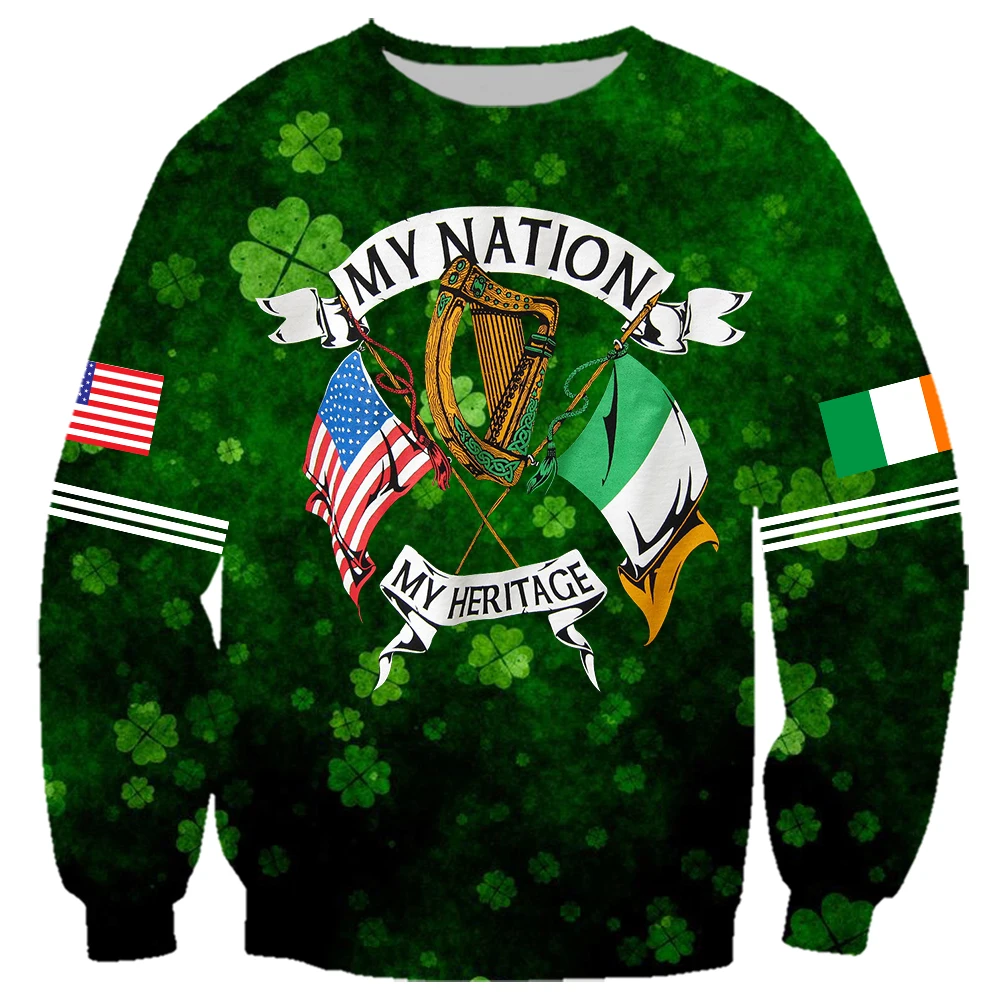 

HX Popular Irish St.Patrick Day Sweatshirt Men Women MY Nation My Heritage 3D Printed Hoodie Harajuku Hip Hop Streetwear