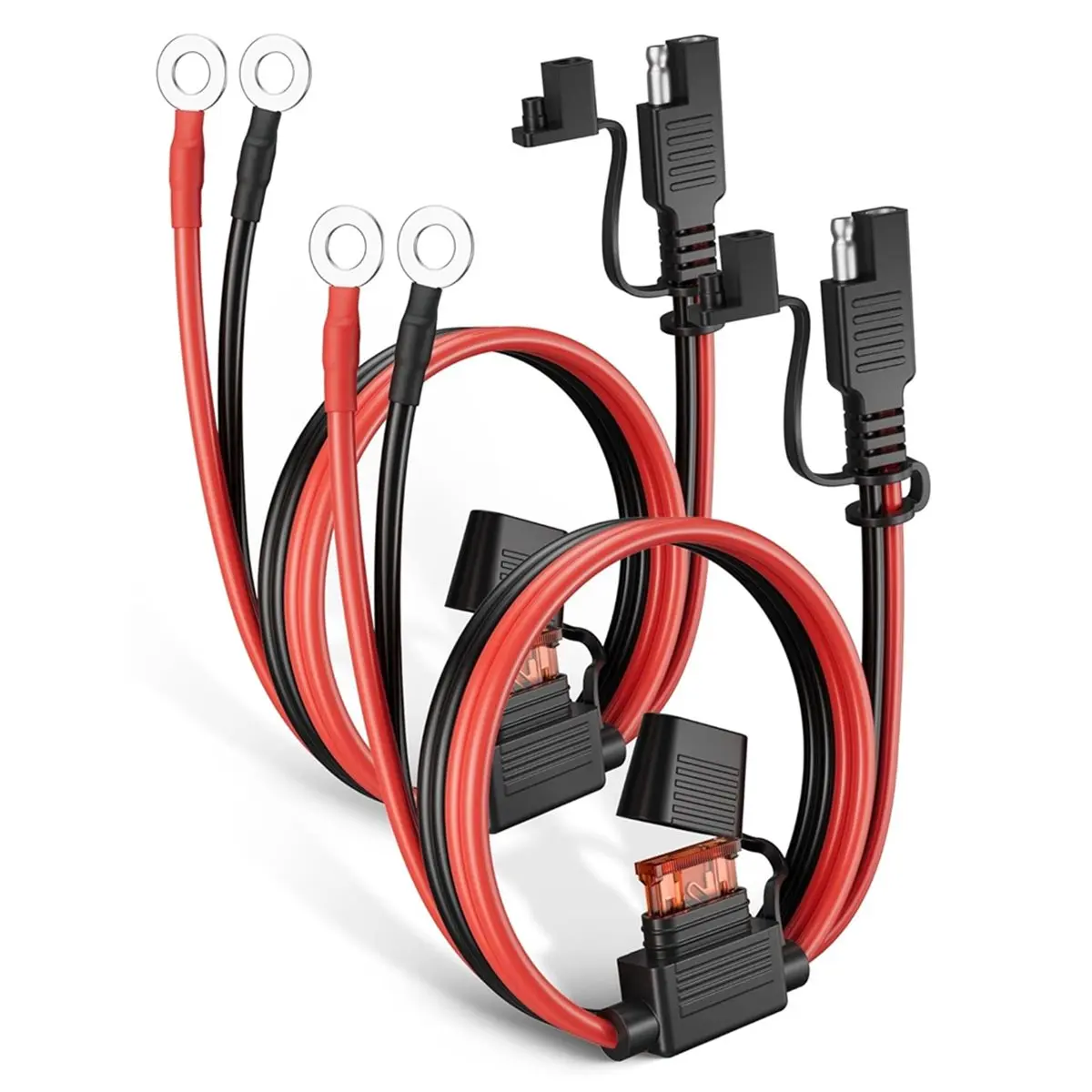 A50U 2Pack 1.98FT SAE Battery Charger Cable with 10A Inline Fuse, 16AWG Quick Disconnect SAE to O-Ring Terminal Harness