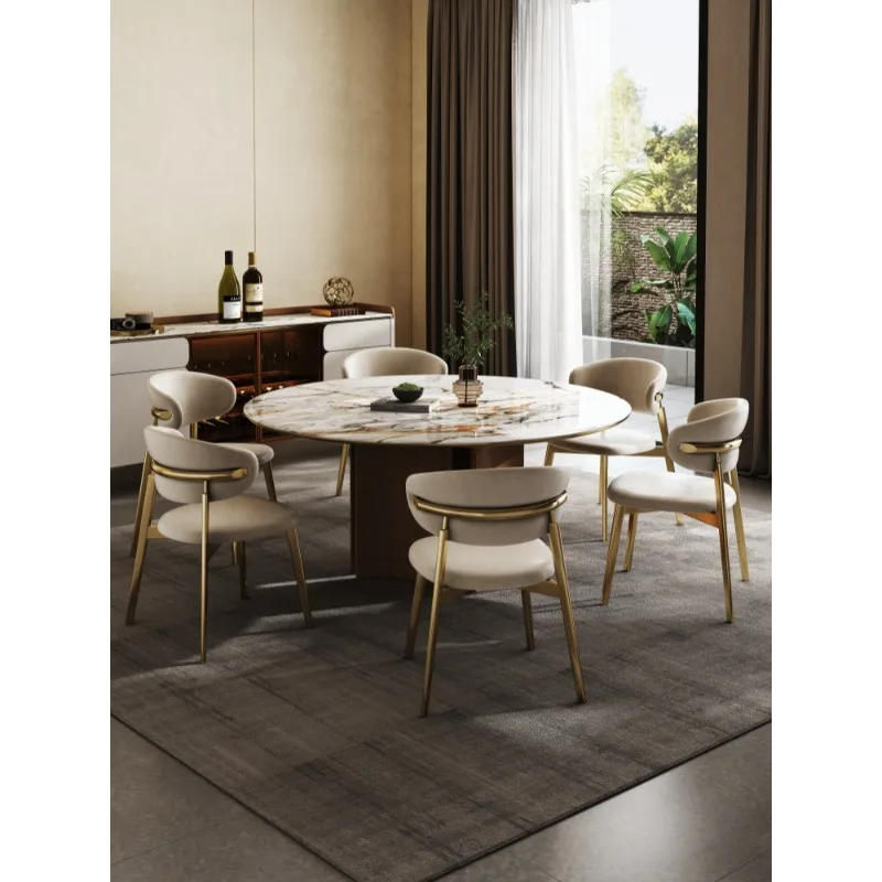 เก้าอี้รับประทานอาหารหนัง, เก้าอี้สตูลในครัวเรือนที่หรูหราเบาๆ, เก้าอี้โต๊ะรับประทานอาหารสแตนเลสที่ทันสมัยและหรูหราเบาๆ