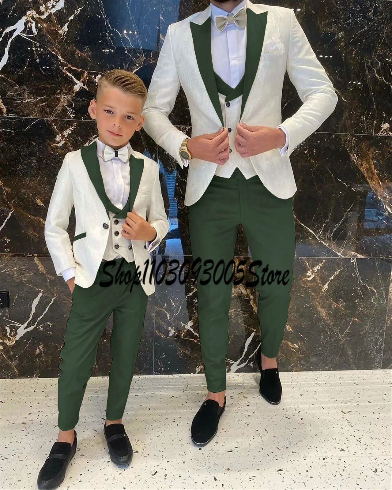 Boy And Father Men Suit Floral 3 Piece Slim Fit Kids Tuxedo Formal Blazer Vest Pants Set Wedding Party Suits Tailored Clothes