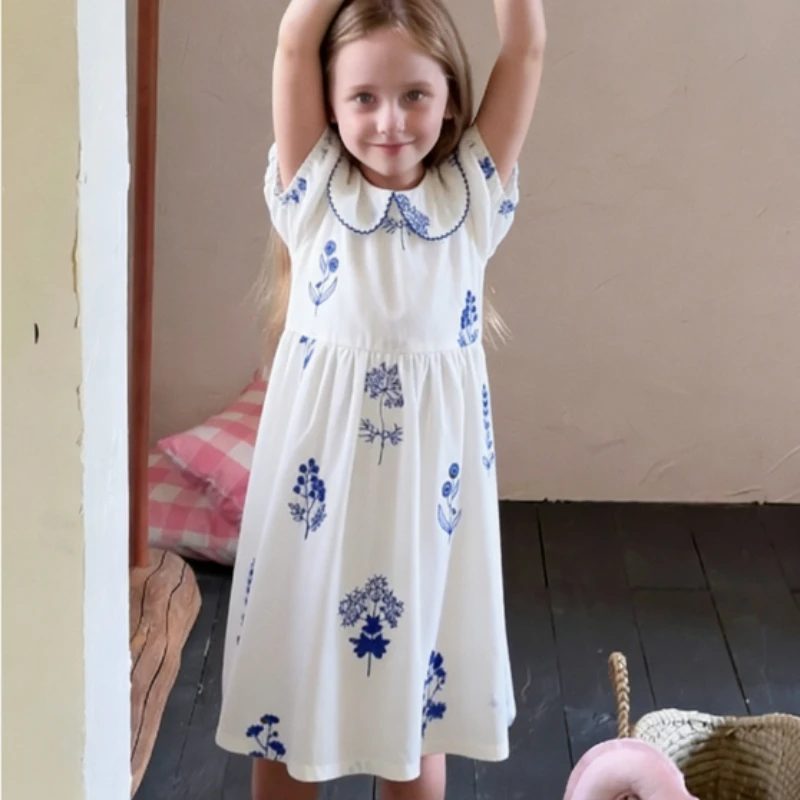 

Girls Dress 2026 Spring and Summer New Childrens Clothing Korean Style Girls Baby Doll Collar Embroidery Delicate Dress Daily