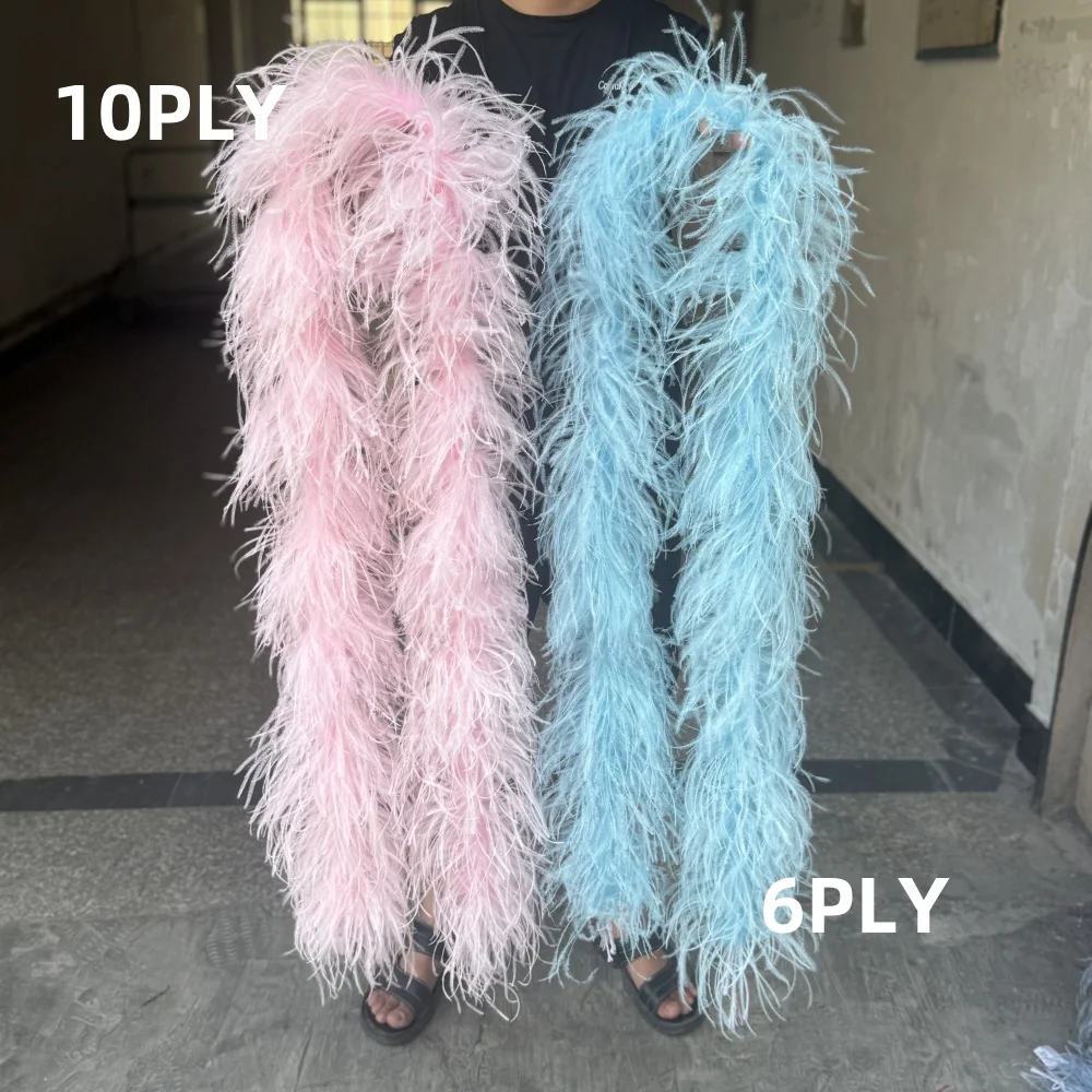 

Customized Ostrich feather boa 6Ply 10Ply Thickness Natural Ostrich Feathers Decoration pluma Ribbon 2 Meters for Clothing Diy