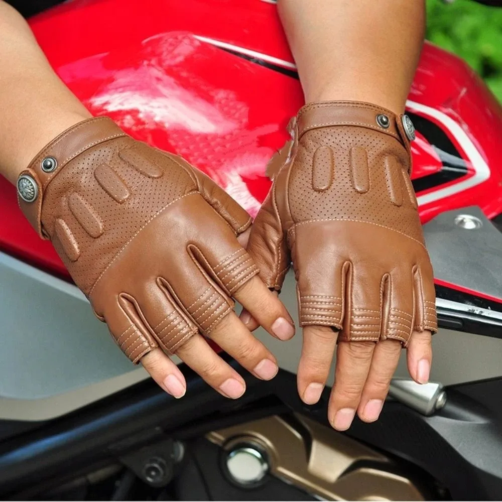 Genuine Sheepskin Leather Men's Vintage Gloves Lightweight Design Soft Material Half Finger Gloves Breathable Material