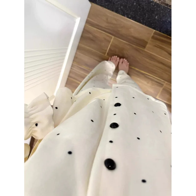 الإناث البولكا نقطة المخملية بيجامة من الصوف سترة السراويل ملابس خاصة الدافئة المرأة Homewear المتسكعون ربيع الخريف الشتاء بسيط