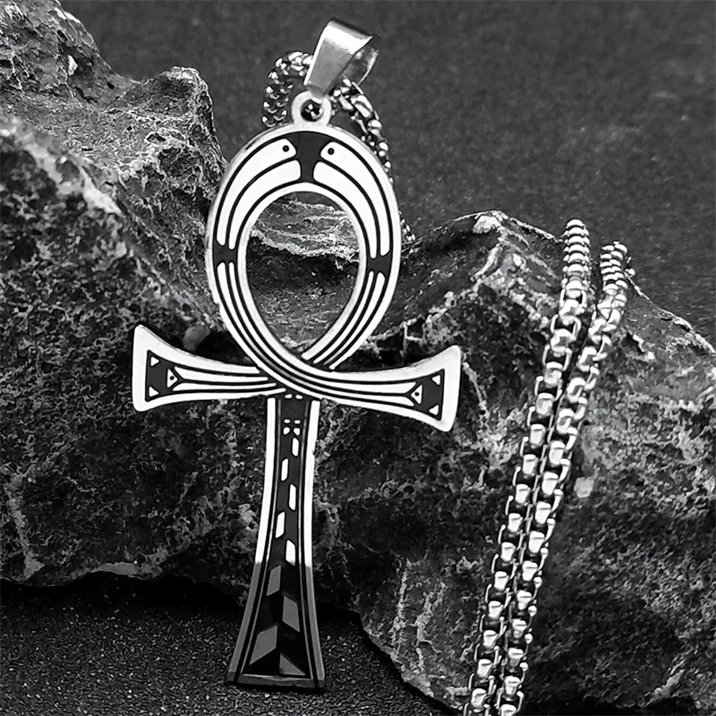 

Egypt Ankh Cross Key of Life Pendant Necklace for Women Men Stainless Steel Amulet Egyptian Chain Necklace Jewelry cruz egipcia